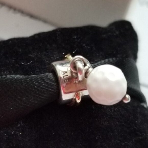 Auth Pandora Retired Sterling Silver w/14K Gold White Agate Golf Ball 790440AGW - Picture 8 of 10